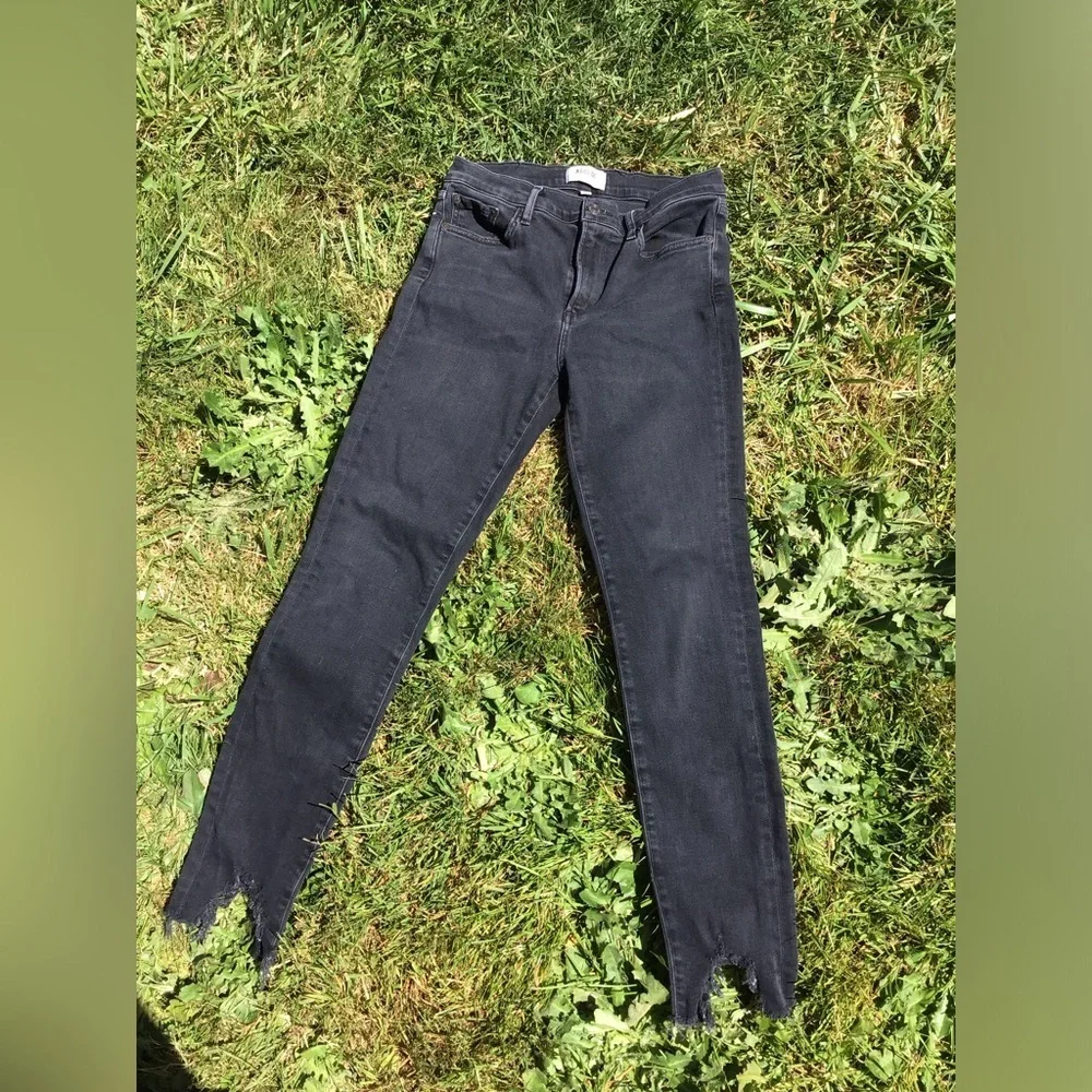 AGOLDE Sophie Mid Rise Black Ankle Skinny‎ Jeans Distressed Hem Denim Size 27